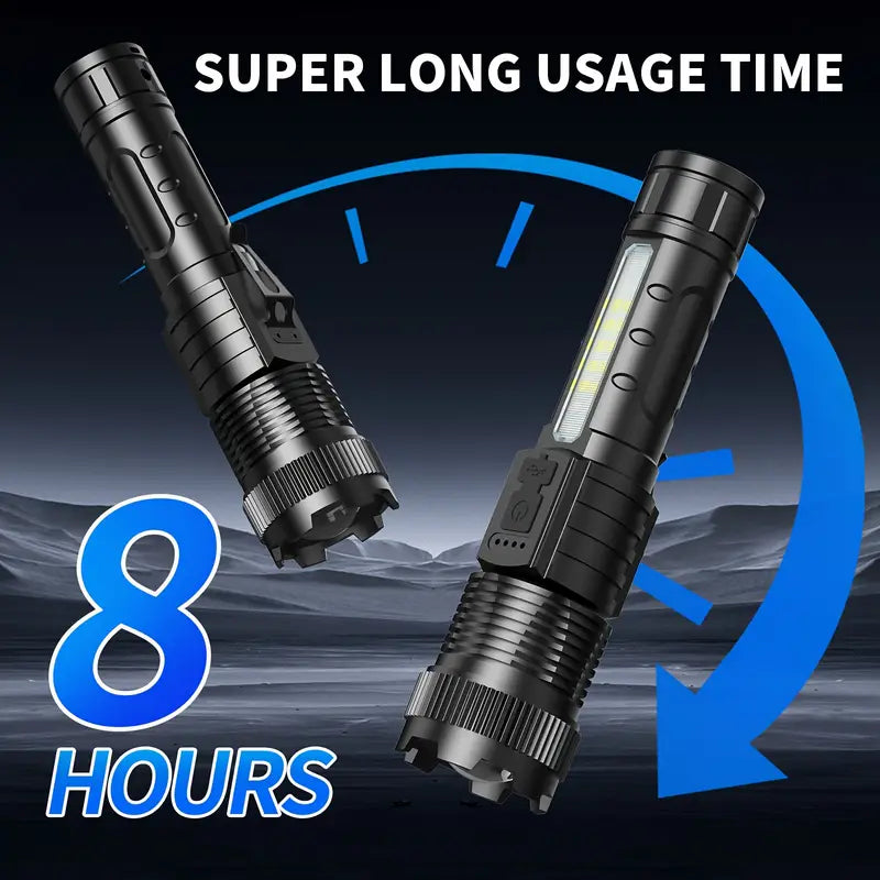 Buy 1 Get 1 Free, Total Of 2pcs High Lumens Rechargeable Led Battery Powered With 6 Modes Multifunctional Flashlights, Cob Side Light, USB C, Zoomable, Powerful Handheld Flash Lights Perfect For Emergency Power Outage