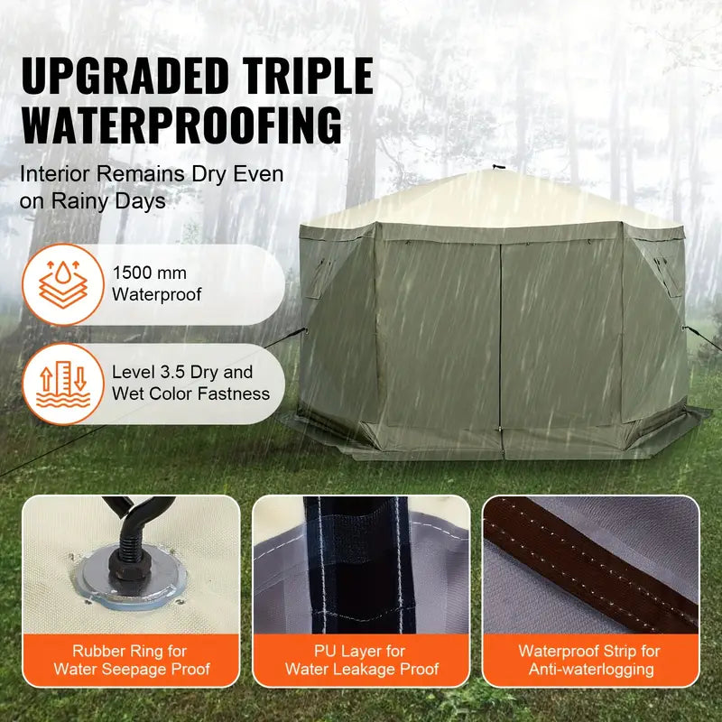 Waterproof Pop-Up Gazebo Waterproof 6-Sided Canopy with Removable Privacy Cloths &amp; Mesh Windows, Mosquito Netting, Army Green - Ideal for Outdoor Events &amp; Parties, Tents for Outside Party, Garden Houses